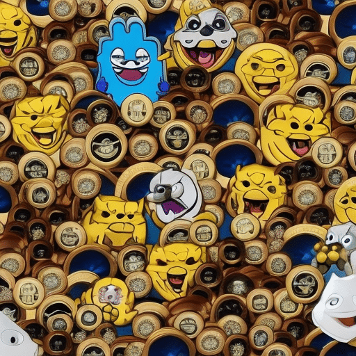 An image showcasing a collage of recognizable meme characters like Doge, Pepe, and SpongeBob, surrounding a central icon representing a blockchain