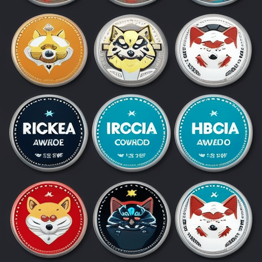 An image of a diverse collection of meme-inspired coins, each adorned with quirky and recognizable characters like a Shiba Inu, a rocket, and a diamond