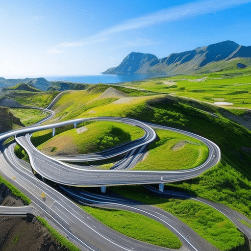 An image showcasing a winding road, adorned with vibrant signs like "Tokenomics," "Community Growth," and "Partnerships," symbolizing the Meme Coin Roadmap's journey towards success, brimming with possibilities