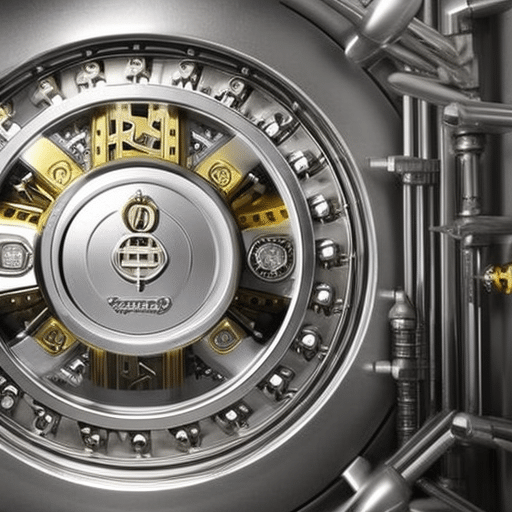 An image featuring a fortified bank vault, adorned with intricate locks and security systems