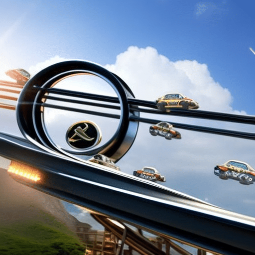 An image showcasing a rollercoaster ride, with the meme coin logo prominently displayed on the cars, as they soar high into the sky, depicting the volatile and unpredictable nature of meme coin valuation