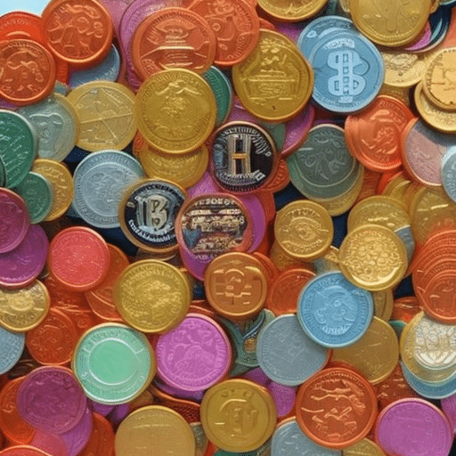 An image capturing the essence of meme coins, showcasing a vibrant and chaotic digital landscape filled with colorful and whimsical symbols, reflecting the internet culture and the dynamic world of cryptocurrency