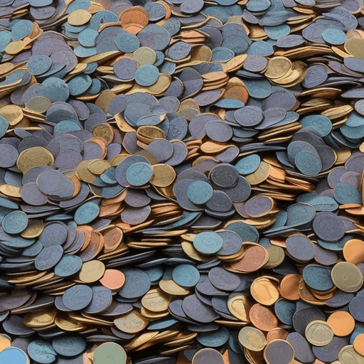 An image of a vibrant digital landscape filled with a variety of colorful and quirky coins, each reflecting popular memes, floating gracefully amidst a crowd of excited social media users