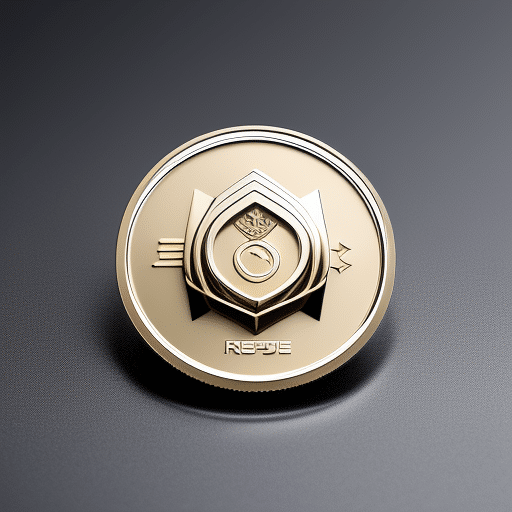 An image showcasing ICO branding with a vibrant, futuristic logo emblazoned on a sleek, metallic coin