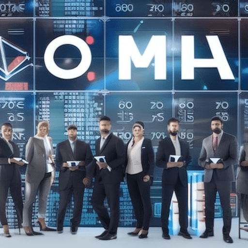 An image showcasing a diverse group of investors, eagerly holding their digital wallets with a variety of ICO symbols, while a futuristic chart in the background displays soaring profits and potential returns