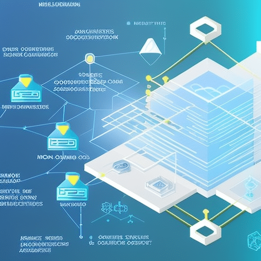 An image showcasing a futuristic supply chain process for ICOs, with a seamless integration of blockchain technology, smart contracts, and secure transactions