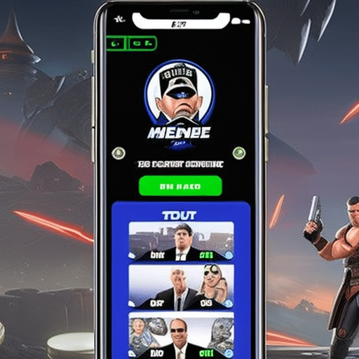 An image showcasing Meme Kombat's cutting-edge features: a sleek, futuristic smartphone screen with a vibrant display of customizable memes, a user-friendly interface, real-time meme battles, and a built-in AI for meme suggestions