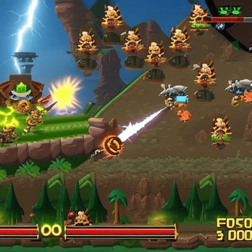 An image showcasing Meme Kombat's uphill battle against Pepe Coin, depicting a fierce meme battle arena filled with lightning-fast Pepe frogs wielding rocket launchers, while Meme Kombat fighters armed with keyboards and fire-breathing cats prepare to fight back