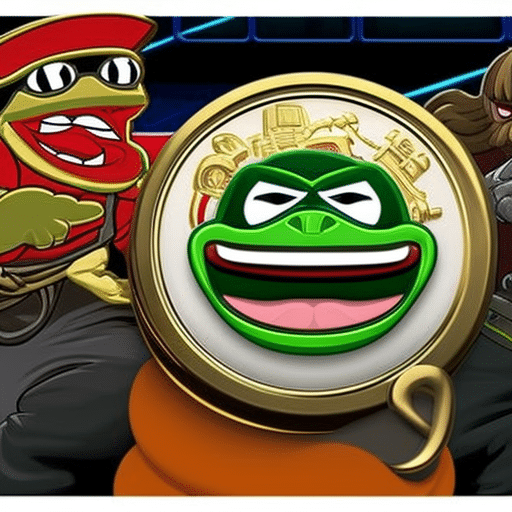 An image showcasing Meme Kombat and Pepe Coin locked in an epic battle, symbolizing their influence in shaping meme coin trends