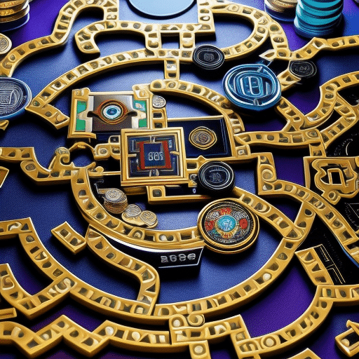 An image showcasing two contrasting elements: on one side, Meme Kombat's Tokenomics, represented by a vibrant maze of interconnected tokens with varying sizes and colors; on the other side, Pepe Coin's Distribution, depicted by a fragmented jigsaw puzzle revealing various scattered pieces in disarray