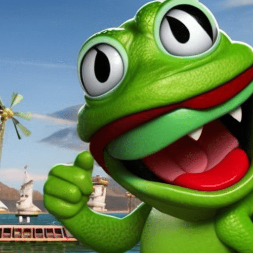 An image showcasing Pepe the Frog, with his iconic green face and wide smile, surrounded by a sea of diverse internet memes engaged in an epic battle, symbolizing the lasting dominance of Pepe Coin in the meme world